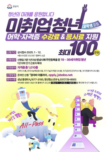 성남시, 미취업 청년 지원 '올패스' 대상 34세→39세로 확대 기사 이미지