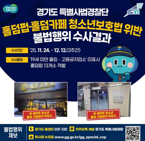 경기도 특사경, '청소년 출입금지 미표시' 도내 홀덤펍·카페 13건 적발 기사 이미지